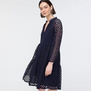 J. Crew Rebecca navy blue eyelet long sleeve dress size small petite